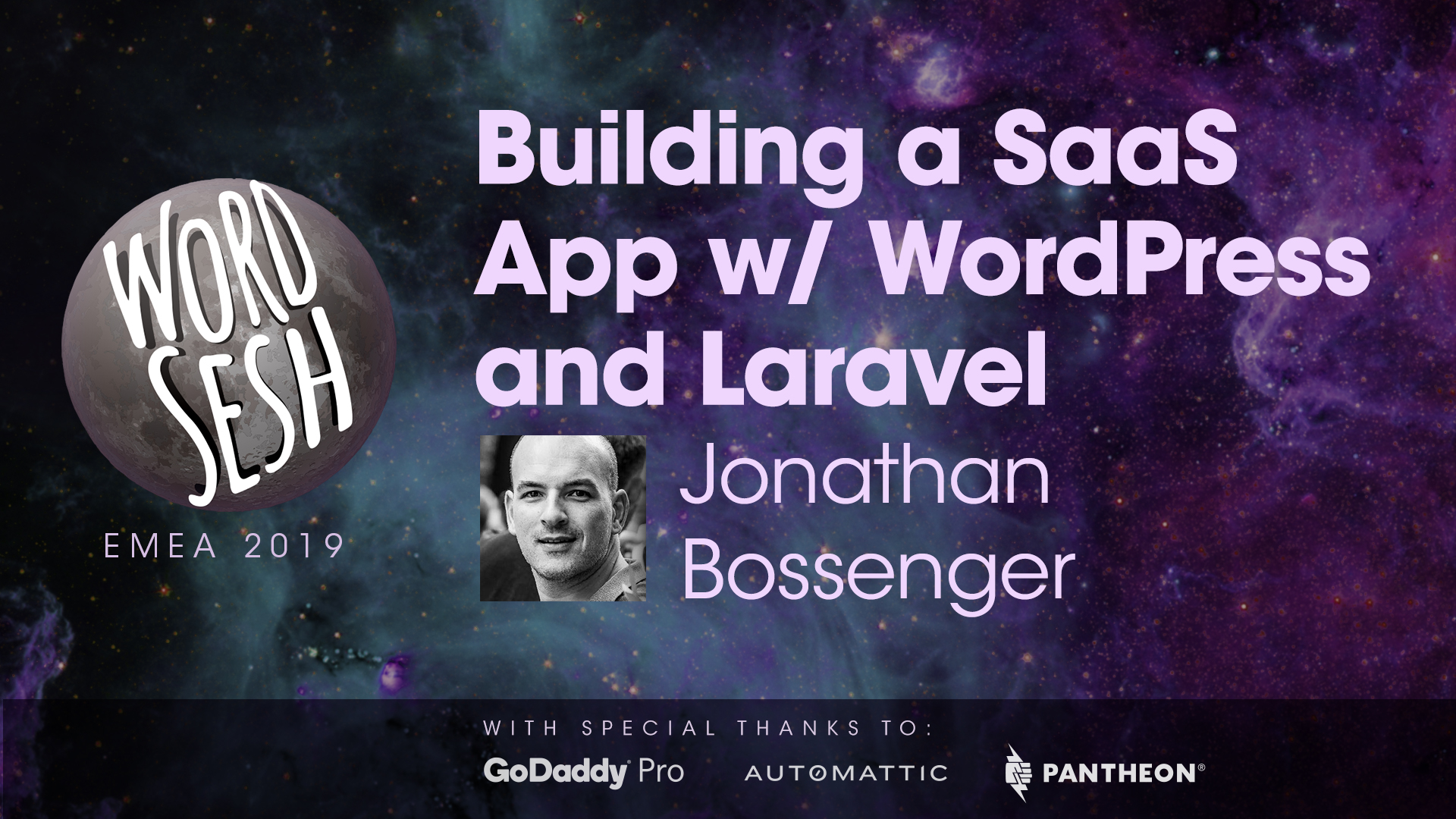 Title slide for "Building a SaaS App with WordPress and Laravel"