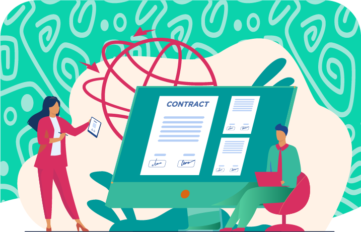 Illustration of a contract on a computer monitor